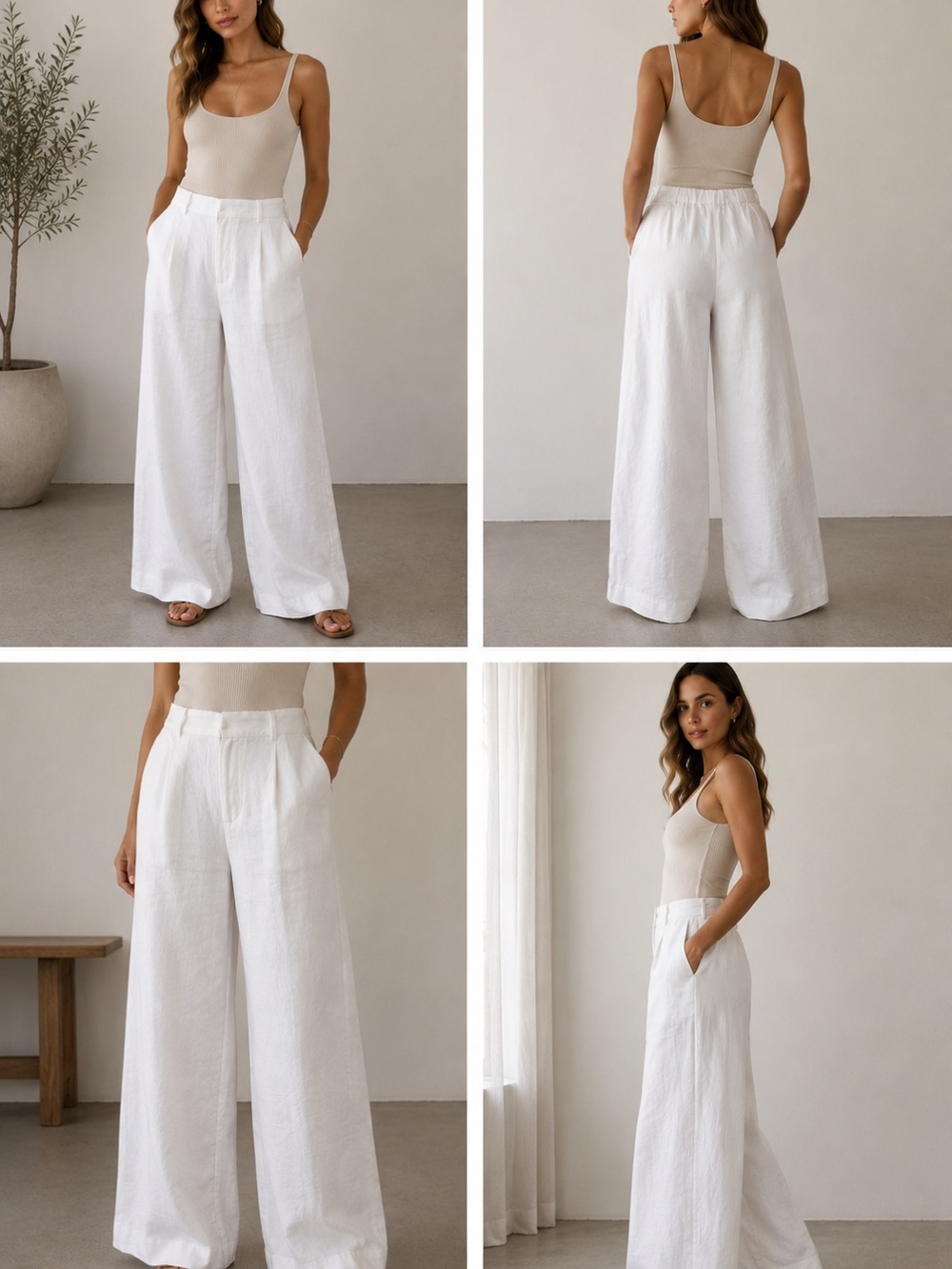 Wayf White Wide-Leg High-Waist Pants